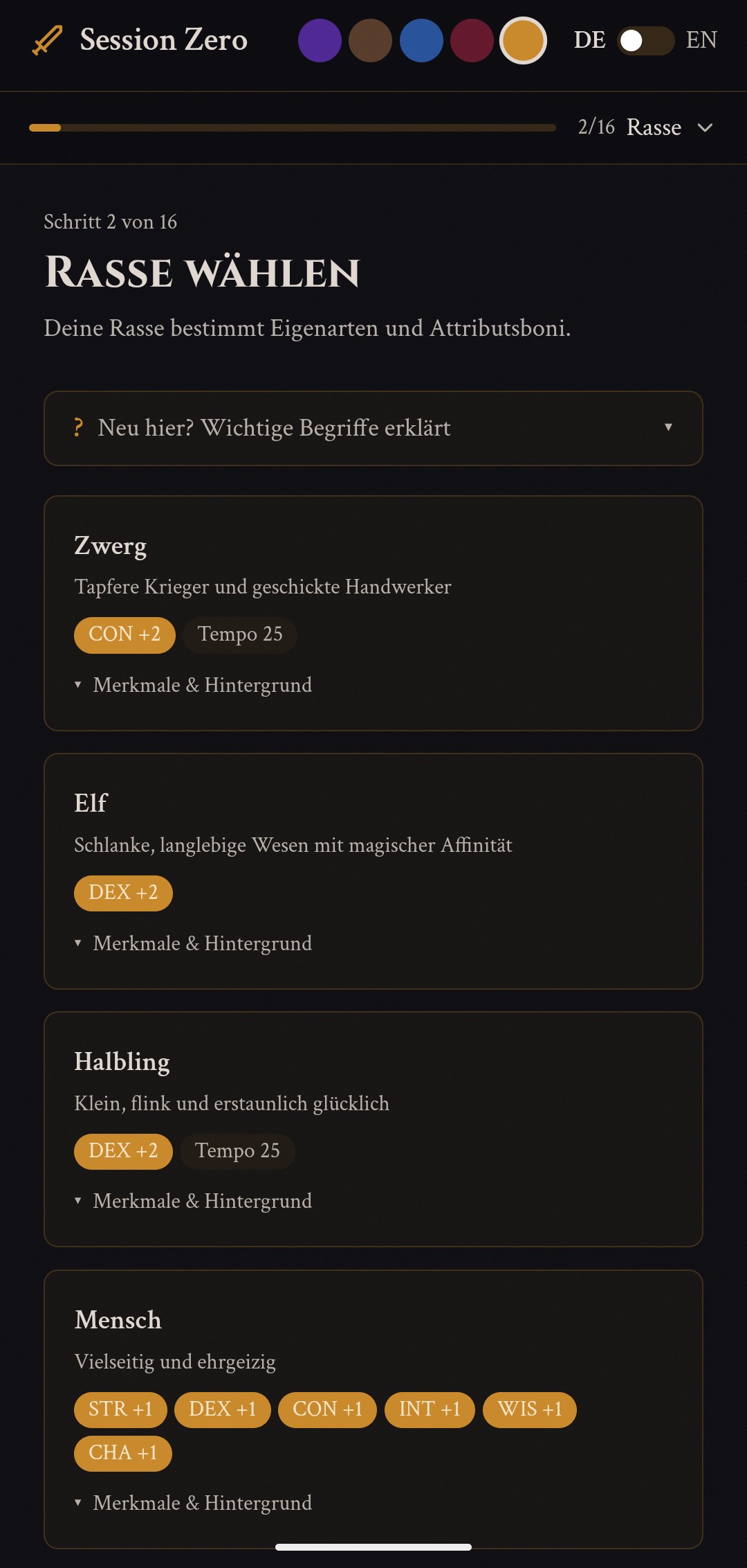 Schritt: Rasse wählen